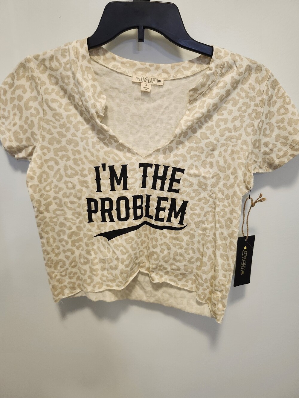 Love Dazed Crop Beige Leopard Print Tee - "I'm The Problem" Morgan Wallen Size S